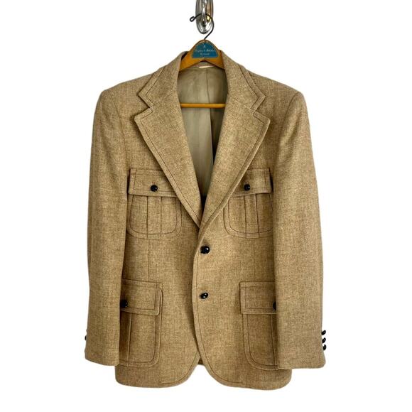 Vintage Wool Blazer MacAll Fifth Avenue Camel Tweed Hunt Jacket Patch Pockets - Picture 16 of 16